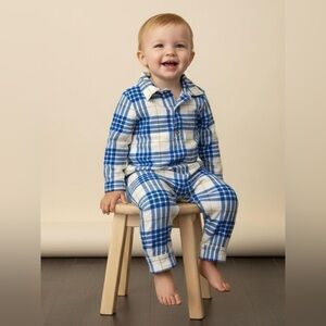 Hanna Andersson 100% Cotton Plaid Romper - Size 2T (90cm)